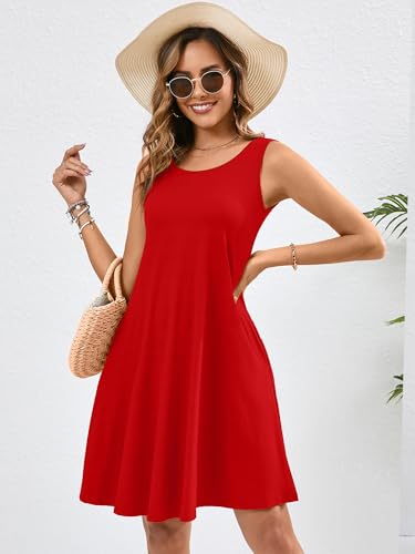Image of Heymoments Women's Summer Sleeveless Crewneck Dresses Casual Loose Fitted Tank Sundress with Pockets