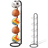 YANGUN 5 Stufiger Ballständer, Ballregal, Metall Balllagerregal, Ballhalter, Abnehmbares Standing Rack Halter Vertical Ball Aufbewahrung für Basketball Volleyball Fußball (Schwarz)