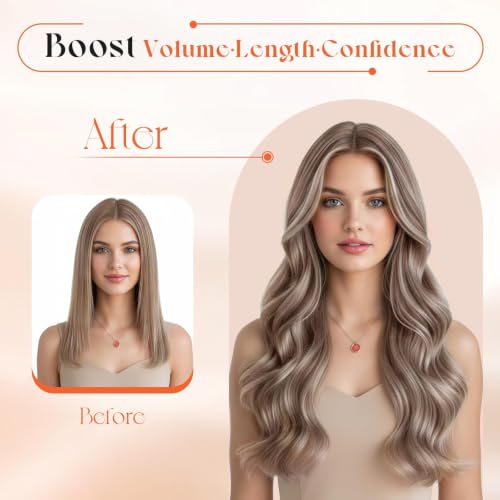 Image of Sunny Hair Clip in Hair Extensions Real Human Hair Brown Blonde 20 Inch | Clip in Hair Extensions Human Hair Highlights, Added Flowing Volume with Natural Look for Daily Wear & Concert Night 120g