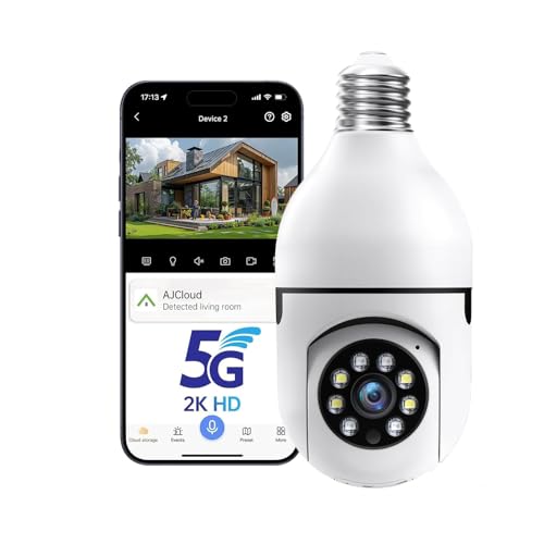 BSLVWG Telecamera a lampadina di sicurezza, telecamere wireless 1080P 2,4GHz WiFi, telecamera a lampadina a vista 360 gradi con rilevamento del movimento, tracciamento automatico, visione notturna con