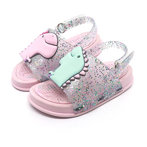 Sandália Plugt Mini Bizz Dinossauro Gliter Rosa - 21/22