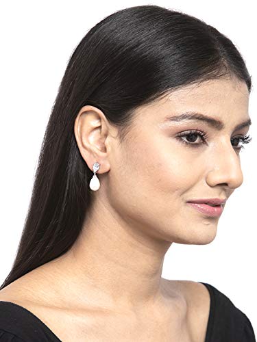 Image of CLARA 925 Sterling Silver Pearl Earrings Gift for Women & Girls | Swiss Zirconia | Screw Back | Minimal Daily Wear | Platinum Plated