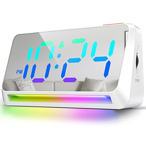 [Mirror] Super Loud Alarm Clock For Bedroom, Heavy Sleepers, Adults | Dynamic Rgb Color Changing Clock For Teens, Kids | Small Bedside Digital Clock With Led Display, Atmosphere Light, Usb Charger #TOP18