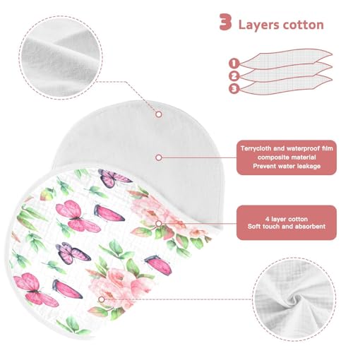 Kigai Watercolor Butterflies Burp Cloths for Baby 4-Layer Cotton Muslin Burping Cloths 22x11 inch Super Soft & Absorbent Spit Up Burp Rags for Newborn Boys Girls 1 Pack3