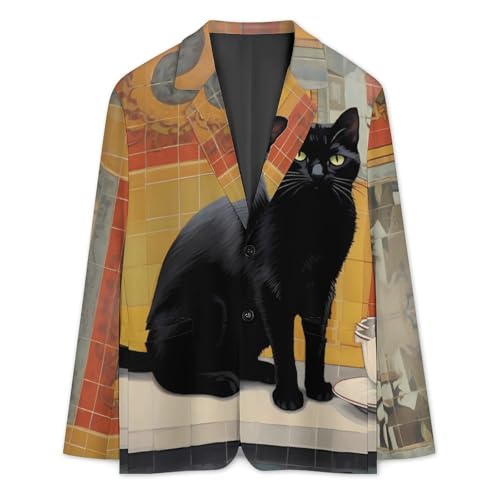 Black Cat Enjoy Coffee Men's Casual Blazers Slim Fit Sport Coats Blazer Two Buttons Suit Jacket for Work Party3