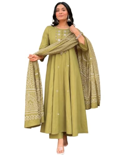 Image of ANNI Designer Kurta Set for Women Viscose Embroidered | A-Line Kurta Palazzo Dupatta Set for Woman | 3 /4 Sleeve Round Neck 3 Piece Ethnic Dress Stylish Coord Outfit Trendy Womens Clothing
