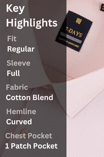 Image of 7-DAYS Premium Men's Formal Shirts - Cotton Rich, Textured Self-Design, Full Sleeve, Regular Fit, Wrinkle Resistant, with Pocket - Perfect for Office
