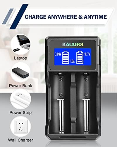18650 Battery Charger, KALAHOL Rechargeable Battery Charger, Super Fast Charging, 2 Slot LCD Display Universal Battery Charger with Micro USB, for 18650 26650 21700 14500 16340, Ni-MH/Ni-Cd A AA AAA