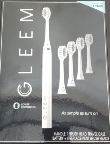Brosse à dents électrique à piles Gleem au design blanc épuré et 4 recharges