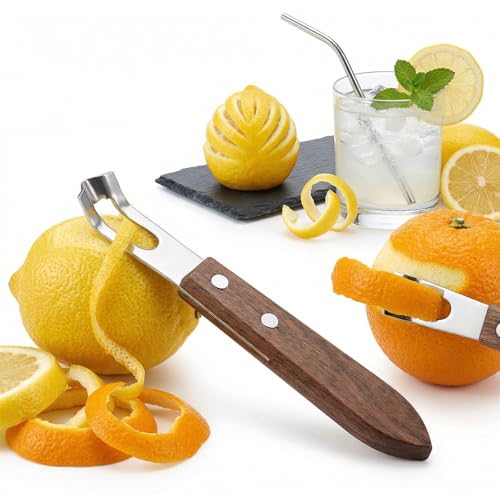 Nogeqi Lemon Zester Tool,Channel Knife,Citrus Zester,Lemon Peeler with Wood Handle,Stainless Steel Bar Tools for Bartender Cocktail Garnish Citrus Lemon,Bar Accessories for Kitchen Bar