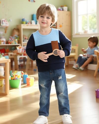 Image of NZRVAWS Toddler Baby Boy Clothes Pullover Sweater Ripped Jean Sweatsuit Little Boy Outfit Fall Winter Clothing Set 6M-7T