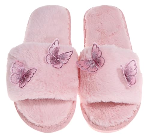 Butterfly Plush Slippers for Women Fluffy Slippers Slip-On Plush Shoes for Home Wear Open Toe Winter Funny Adult