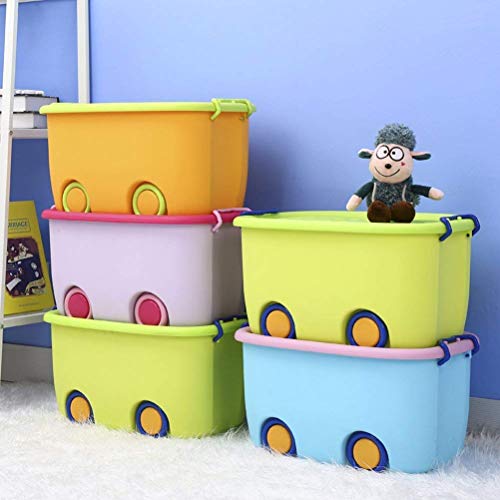 Image of Plastic Rectangular Stackable Organizer Storage Box Bin with Lid and Wheels for Kids, Multicolour, Large - Set of (1)