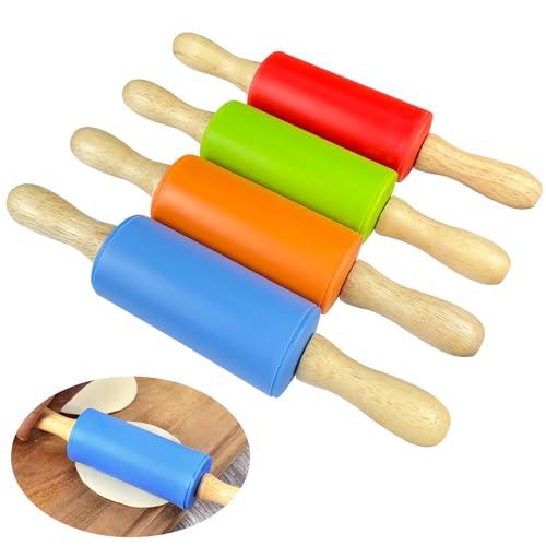 4 Pièces Rouleau a Patisserie Enfant, Rouleau Patisserie Enfant, Silice Rouleau à Patisserie, Rouleaux à Pâtisserie, Rouleau Patisserie Convient pour...