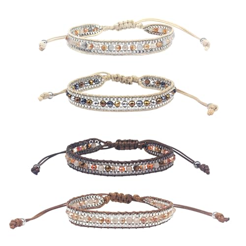 TONAUP Böhmische Gewebte Armbänder Handgefertigt Verstellbar Freundschaftsarmbänder Geflochtenes Wickelarmband Armband für Damen Herren Handgelenk Fußkettchen (Color B)