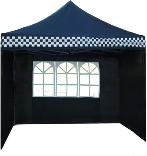 DELTA 10'x10' Ez Pop up Canopy Party Tent Instant Gazebos 100% Waterproof Top with 4 Removable Sides + Wheel Bag + 4 Sand Bags - DW Model (Black Checker)