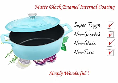 Image of La Cuisine Enameled Cast Iron Oval Dutch Oven Casserole Pot with Lid 5 QT Internal Matte Black Enamel Coating for bread baking For GlassTop Oven-Safe 550F /276C 2-ToneTeal