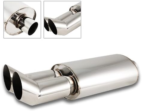 EPARTS - Silenciador de escape de acero inoxidable de 3 pulgadas, 2.5 pulgadas, entrada de carreras, estilo deportivo, doble punta, cromado pulido