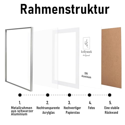 kollyseek Aluminium Frame 40 x 60 cm Silver Metal Poster Frame with Shatterproof Acrylic Glass Modern Picture Frame with Mount for Pictures Poster Photo Silver - Image 4