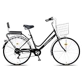 Dushiabu Bicicleta Trekking Jóvenes/Adultos, Bicicletas Cruiser Completas, Ruedas De 24/26 Pulgadas, Marco De Acero Escalonado, Múltiples Velocidades, Múltiples Colores,1Black-24inch