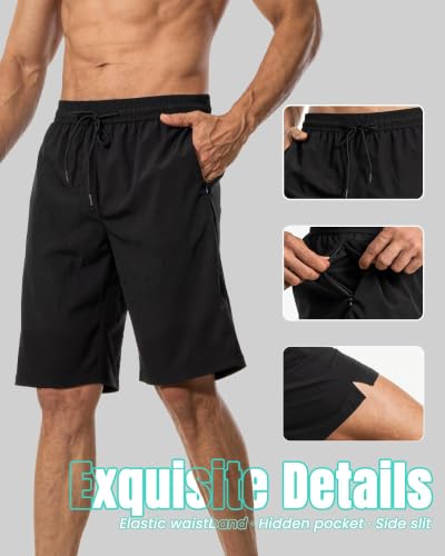 Image of Yufawow Men Swim Trunks with Compression Breathabe Liner Quick Dry Zipper Pockets for Board Beach Gym Running