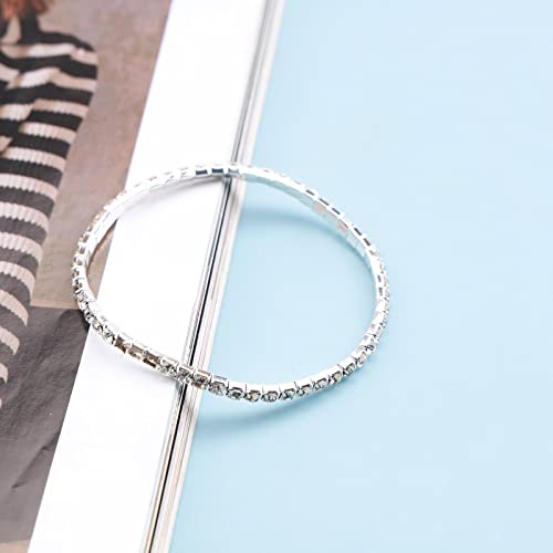 Zeshimb Cubic Zirconia Tennis Bracelet Crystal Cz Chain Bracelet Silver Tennis Chain Bracelet Diamond Round Bracelet Wedding Bridal Rhinestone Bracelets Jewelry For Women Girls(Single Layer) #TOP4