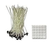 Soy Candle Wick with Wick Stickers-8 Inch 50pcs, Low Smoke, Pre-Waxed 100% Natural Cotton Core with Tabs for DIY Candle Making- Perfect for Votives, Containers (jars, tins), Pillar Candles