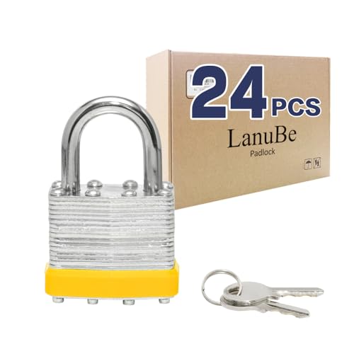 Cadenas laminés LanuBe 40mm lot de 24 avec clés identiques et cerceau jaune