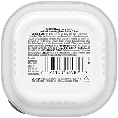 Cesar Wet Dog Food Classic Loaf In Sauce Smoked Bacon & Egg Flavor, (24) 3.5 Oz. Easy Peel Trays #TOP2