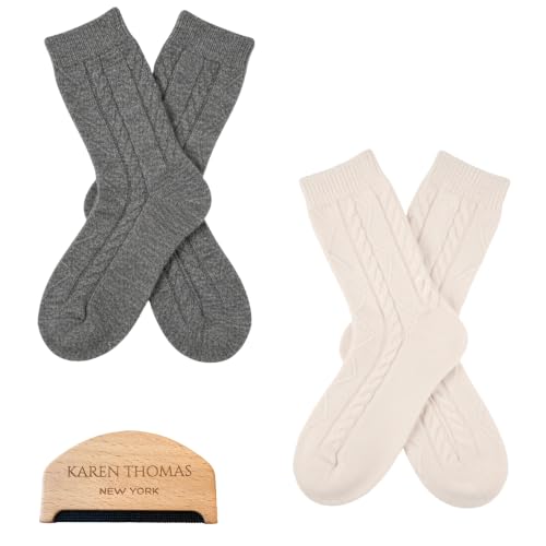 Image of Karen Thomas 100% Cashmere Women's Sleep Socks, 3-Ply Soft Cozy Cable Knit, Luxury Bed Socks for Warmth, Comfort & Lounging