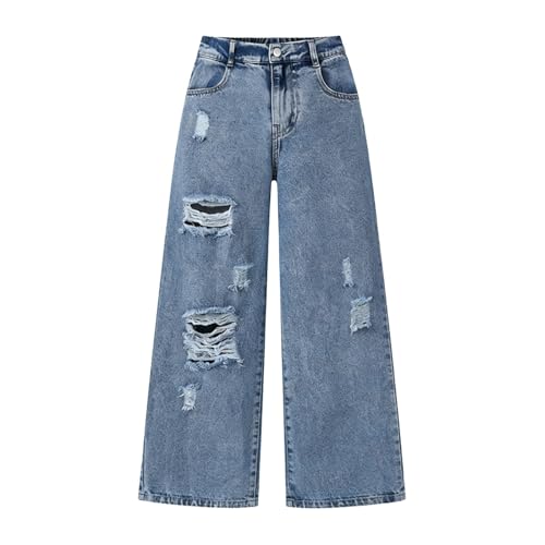 Pantalon en jean ample filles ado avec franges design denim décontracté et souple - 2
