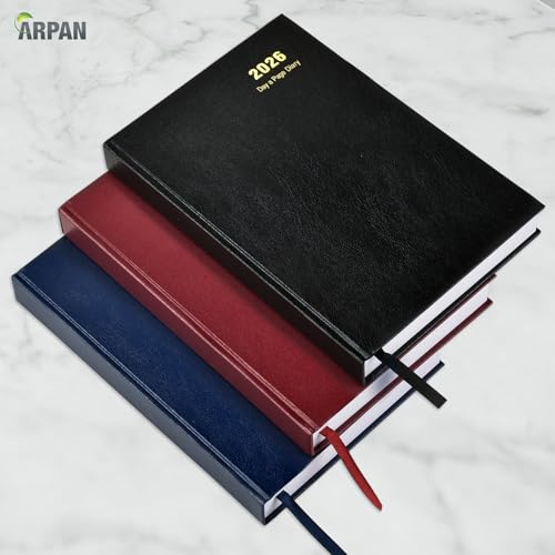 Agenda 2020 A4 de un día por página, tapa dura y marcador de cinta, planificador anual para negocios, oficina, hogar, viajes, organización, citas (azul)