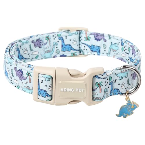 ARING PET Collare per cani, adorabile collare per cani a forma di dinosauro con chiusura rapida in fibbia di plastica, comodo collare in cotone per cani maschi e femmine