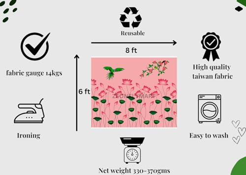 Image of zeonely mart Pink Lotus Backdrop Decoration Cloth| varalakshmi Pooja Backdrop Cloth | Background Decoration Cloth| Traditional Backdrop Cloth Pink Colour (8FT-6 FT) Lakshmi Pooja Background