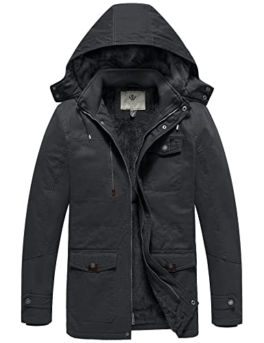 WenVen Men's Winter Thickened Casual Long Hooded Parka Jacket Grey, L