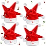 Janmercy 4 Pcs Singing and Dancing Christmas Hat Electric Swing Moving Santa Hat Plush Funny Xmas Toy Musical Christmas