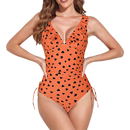 Bañador para mujer de la talla 46, traje de baño para mujer, traje de baño con cuello en V, naranja, XXL