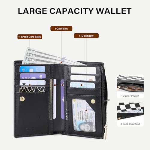 Image of CLUCI Small Wallet for Women PU Leather RFID Blocking Designer Bifold Ladies Card Holder Checkerboard