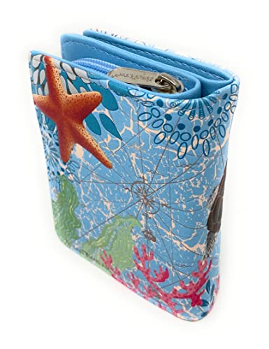 Shag Wear Sea Turtle Small Animal Wallet for Women and Teen Girls Vegan Faux Leather Blue 4.5"2