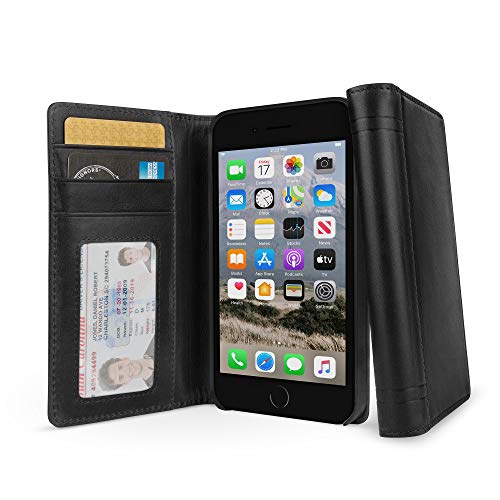 Image of Twelve South Journal for iPhone 8 /7 /6 | Leather Wallet Shell and Display Stand (black)
