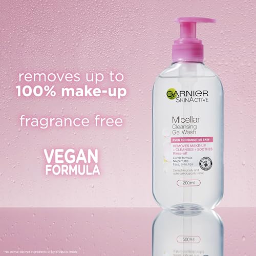 Garnier Micellar Gel Face Wash For Sensitive Skin 200ml, Gentle Face Cleanser & Makeup Remover, Recognised By The British Skin Foundation, Rinse-Off, Non-Drying & Fragrance Free Formula - Image 4