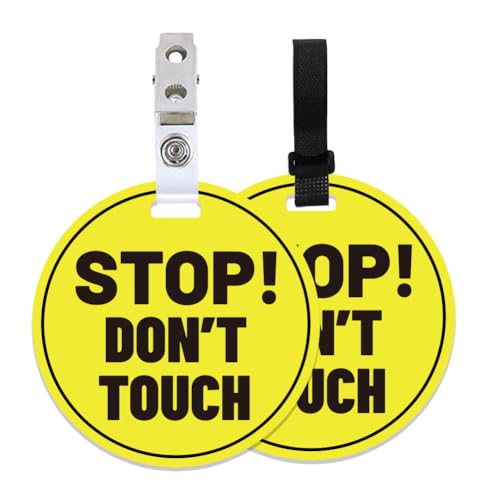 PLIGREAT 2 Pack Yellow Stop Don't Touch Baby Car Seat Sign for Newborn Babys Girl Boy No Touching Kissing Baby Reminder Signage for Babys Carrier Car Seat Stroller Tag with Hanging Straps and Clip