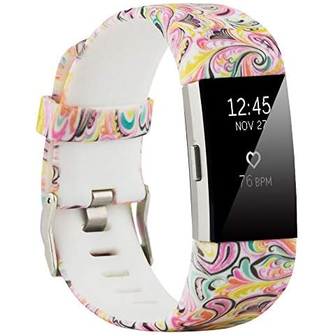 Charge 2 Straps Compatible with Fitbit Charge 2 Watch Bands Strap Bracelet for Men Women Charge 2 Watchband Replacement Accessory Soft Silicone Colorful Pattern Wristbands for Slim Wrist Cover