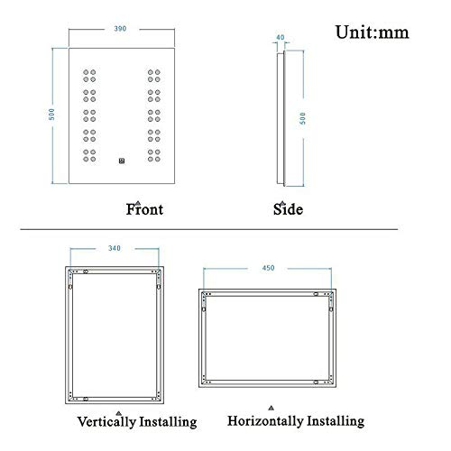 Xinyang 500x700 Wall Mounted Bathroom Mirrors with Lights,Demister Pad,Dot,Dual Touch Control
