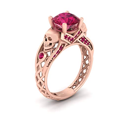 Bague or rose 10 carats DFJ avec rubis synthétique rond anti-ternissement