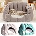 NEREIDS NET Cat Sleeping Bag Small Dog Bed Cat Bed Round Plush Hooded Cat Bed Cave Pet Sofa Dual-Purpose Bed Adjustable Pet House Tent with Washable Removable Cushion for Cats Small Dogs Rabbit Grey