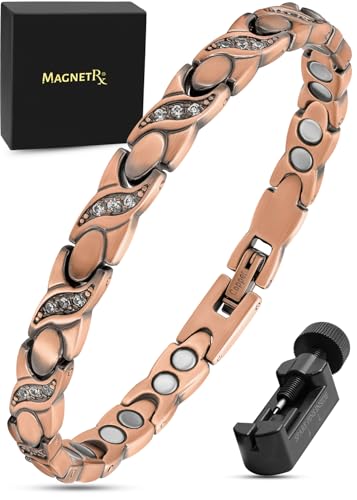 MagnetRX Copper Bracelets for Women – Ultra Strength Magnetic Crystal Bracelet for Women – Adjustable Copper Bracelet with Crystals with Included Sizing Tool (Crystal XO Style)