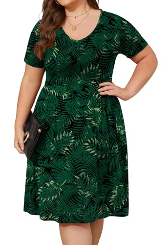 Image of DB MOON Women Plus Size Dresses 2026 Summer Casual V Neck Short Sleeve Knee Length Dress with Pockets