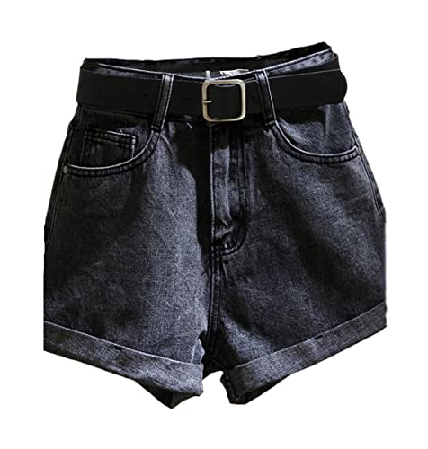 Short streetwear en jean bleu taille haute à jambe large et ceinture intégrée