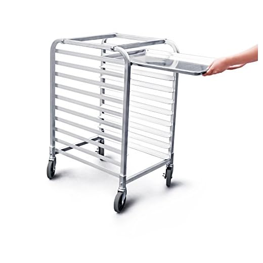 New Star Foodservice 36510 Commercial-Grade Aluminum 10-Tier Sheet Pan/Bun Pan Rack, 26" L x 20" W x 38" H with Brake Wheels